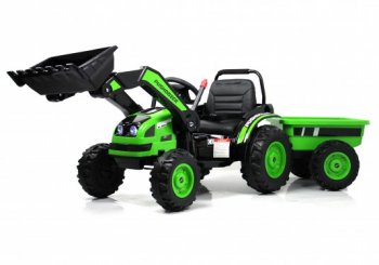 Детский электромобиль трактор-погрузчик Rivertoys HL395 с прицепом зеленый