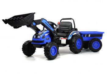 Детский электромобиль трактор-погрузчик Rivertoys HL395 с прицепом синий