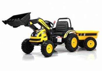Детский электромобиль трактор-погрузчик Rivertoys HL395 с прицепом жёлтый