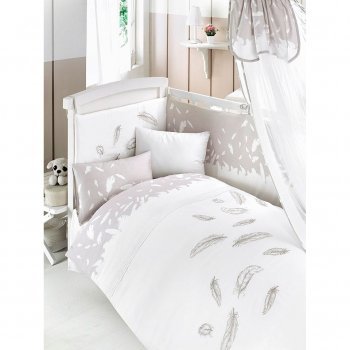 Комплект для кроватки BEBE LUVICCI &quot;FLUFFY&quot; 6 предметов Бело-серый
