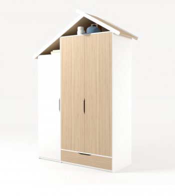 Трехдверный шкаф ABC King Домик Белый / Бежевый