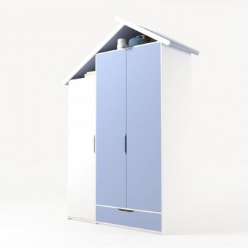 Трехдверный шкаф ABC King Домик Белый / Голубой 