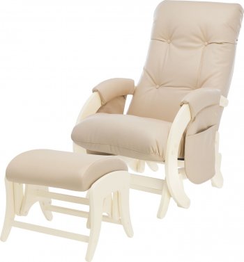 Кресло для кормления и укачивания Milli Smile в комплекте с пуфом (Каркас Дуб шампань) Дуб шампань, к/з Polaris Beige