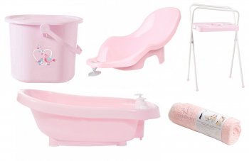 Полотенце фартук+термо-ванночка + горка для ванночки + подставка для ванночки +ведро Bebe Jou Розовый