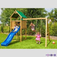 Набор для игровой площадки Paremo PS217-01: детский домик с песочницей и 2скатной крышей, горкой и 2мя качелями 6