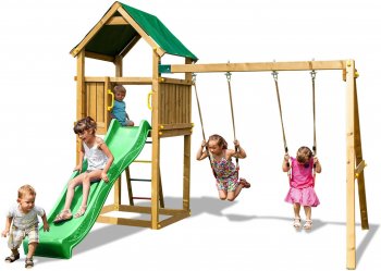 Набор для игровой площадки Paremo PS217-01: детский домик с песочницей и 2скатной крышей, горкой и 2мя качелями Набор 
