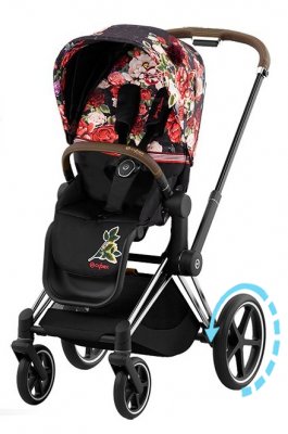 Прогулочная коляска Cybex Priam и e-Priam IV FE Spring Blossom Dark шасси e-Priam Chrome Brown