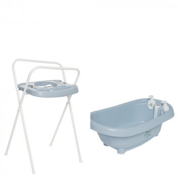 Комплект Термо-ванночка для купания Bebe Jou + Подставка металлическая под ванночку Bebe Jou Голубой Леопард