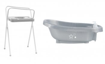 Комплект Термо-ванночка для купания Bebe Jou + Подставка металлическая под ванночку Bebe Jou Серебро