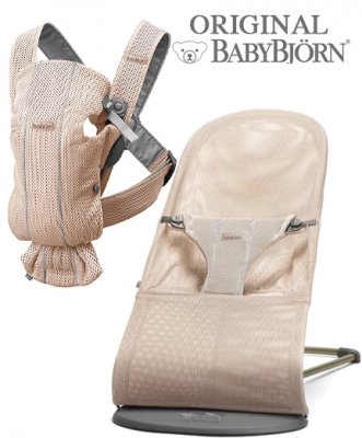 Детский шезлонг BabyBjorn Balance Bliss Mesh и рюкзак-кенгуру MINI Mesh 0210.03 + 0060.01/Pearly Pink