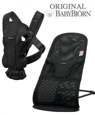 Детский шезлонг BabyBjorn Balance Bliss Mesh и рюкзак-кенгуру MINI Mesh
