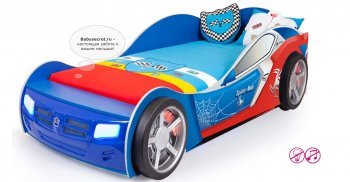 Детская кровать-машина ABC King Человек-Паук Синий (190х90) Отсутствует: подсветка, звук и подъемный механизм