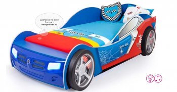 Детская кровать-машина ABC King (Advesta) Человек-Паук Синий (160х90) В комплекте: подсветка, звук, подъемный механизм