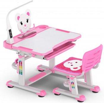 Комплект парта и стульчик Mealux BD-04 New XL Teddy (с лампой) Розовый