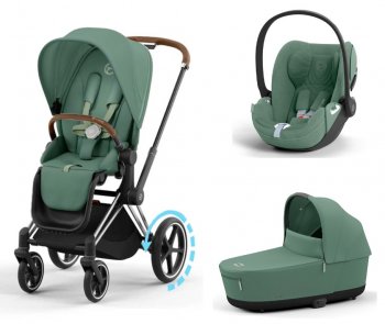 Коляска 3 в 1 Cybex Priam и e-Priam IV Leaf Green (шасси на выбор) шасси e-Priam Chrome Brown