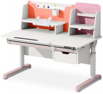 Стол с электроприводом Mealux Electro 730 + надстройка столешница белая / накладки на ножках розовые