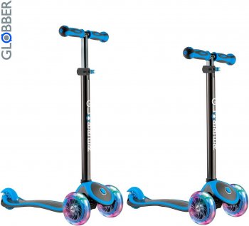Самокат Globber Primo Plus Titanium с 3 светящимися колесами (Глоббер Примо Плюс Титанум) Neon Blue