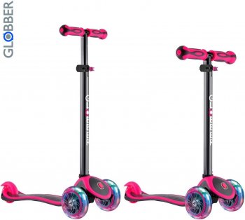 Самокат Globber Primo Plus Titanium с 3 светящимися колесами (Глоббер Примо Плюс Титанум) Neon Pink