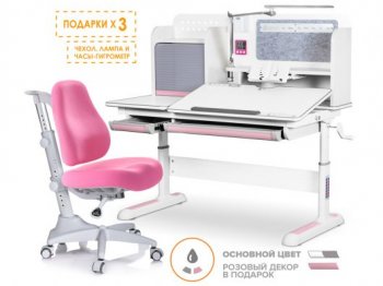 Комплект детский стол-парта Mealux Winnipeg Multicolor (BD-630) + кресло Match (Y-528) столешница белая, накладки розовые и серые + розовый