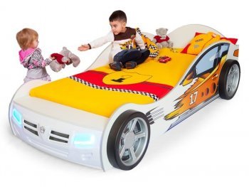 Детская кровать-машина ABC King (Advesta) Champion Белый (190х90) Отсутствует: подсветка, звук и подъемный механизм