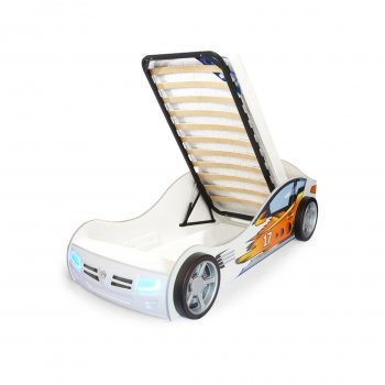 Детская кровать-машина ABC King (Advesta) Champion Белый (160х90) В комплекте: подсветка, звук, подъемный механизм