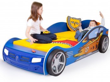 Детская кровать-машина ABC King (Advesta) Champion Синий (160х90) В комплекте: подсветка, звук, подъемный механизм