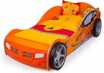 Детская кровать-машина ABC King (Advesta) Champion Оранжевый (190х90) В комплекте: подсветка, звук, подъемный механизм