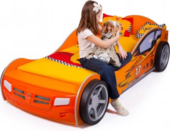 Детская кровать-машина ABC King Champion Оранжевый (160х90) Отсутствует: подсветка, звук и подъемный механизм