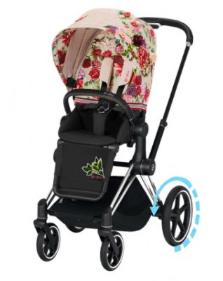 Прогулочная коляска Cybex Priam и e-Priam IV FE Spring Blossom Light шасси e-Priam Chrome Black