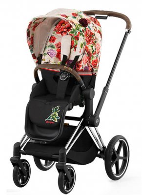 Прогулочная коляска Cybex Priam и e-Priam IV FE Spring Blossom Light шасси Chrome Brown