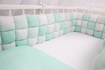 Комплект постельного белья в кроватку Happy Family &quot;Свежая мята&quot; (6 предметов) Белый, мята