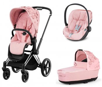 Коляска 3 в 1 Cybex Priam и e-Priam IV FE Simply Flowers Pale Blush шасси Chrome Black