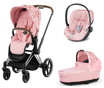 Коляска 3 в 1 Cybex Priam и e-Priam IV FE Simply Flowers Pale Blush шасси Chrome Brown