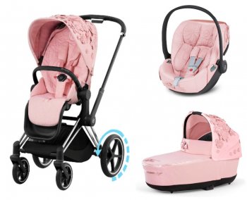 Коляска 3 в 1 Cybex Priam и e-Priam IV FE Simply Flowers Pale Blush шасси e-Priam Chrome Black