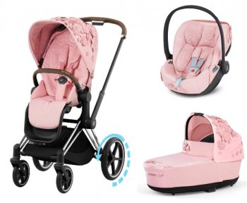 Коляска 3 в 1 Cybex Priam и e-Priam IV FE Simply Flowers Pale Blush шасси e-Priam Chrome Brown