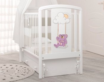 Детская кроватка с универсальным маятником Angela Bella Жаклин Мишка на качелях Белый (розовая аппликация)