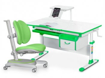 Комплект парта Mealux EVO-40 и кресло Ortoback Duo (Y-510) белая столешница, цвет пластика зеленый
