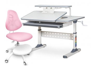 Комплект парта ErgoKids TH-320 + кресло ErgoKids Y-400 накладки серые/кресло розовое
