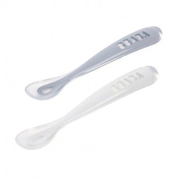 Набор эргономичных силиконовых ложек Beaba 4m+ Pebble / Cloud blue/при покупке с продукцией