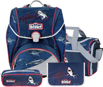 Школьный рюкзак Scout Alpha Exklusiv Акула с наполнением 4 предмета Акула