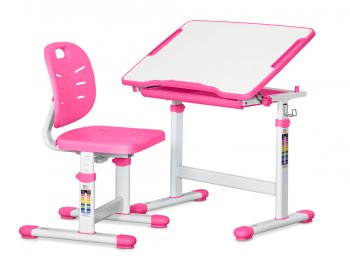 Комплект парта и стульчик ErgoKids Evo-06 Ergo столешница белая / цвет пластика розовый