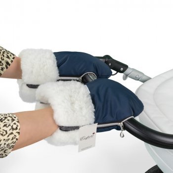 Муфта-рукавички для коляски Esspero Double White (Натуральная шерсть) Navy