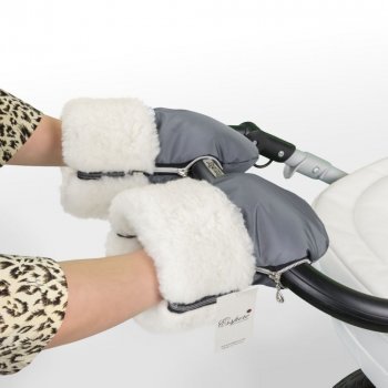 Муфта-рукавички для коляски Esspero Double White (Натуральная шерсть) Grey
