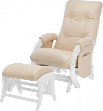 Кресло для кормления и укачивания Milli Smile в комплекте с пуфом (Каркас Молочный дуб) Молочный дуб, к/з Polaris Beige