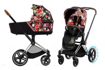 Коляска 2 в 1 Cybex Priam и e-Priam IV FE Spring Blossom Dark шасси e-Priam Chrome Brown