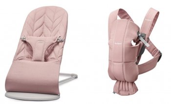Детский шезлонг BabyBjorn Bliss Cotton и рюкзак-кенгуру Mini Cotton 0210.14 + 0061.22 / Dusty Pink