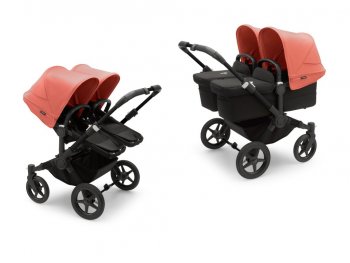 Детская коляска 2 в 1 для двойни и погодок Bugaboo Donkey5 Twin шасси Black Black/Midnight black/Sunrise Red